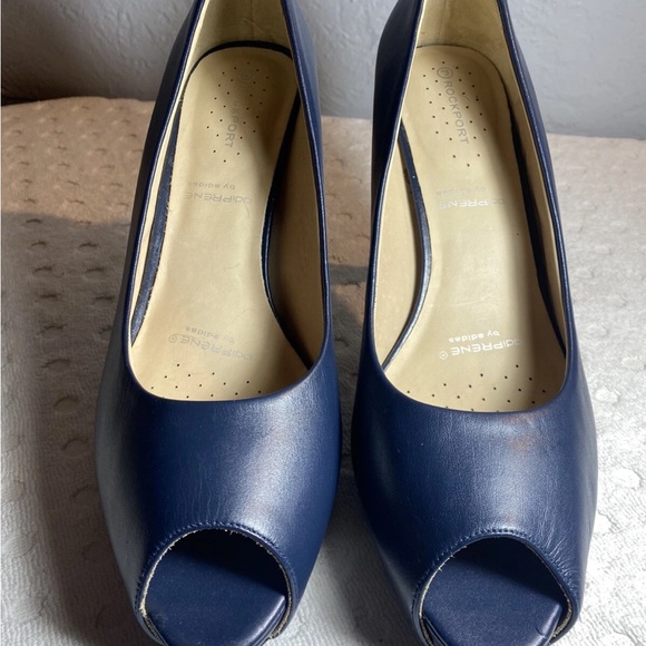 Rockport Adiprene Sasha Peep Heels 7.5 38 Navy New! - Picture 6 of 10
